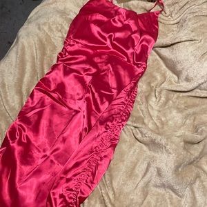 pink silk scrunch dress with strings